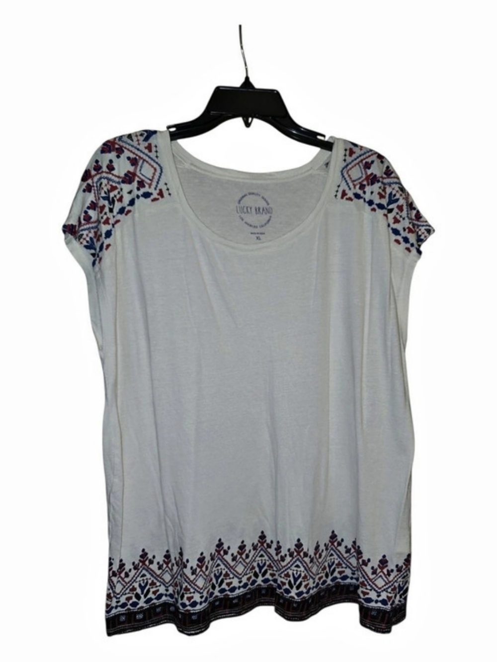 Lucky Brand Gray & Red Embroidered Short-Sleeve Top